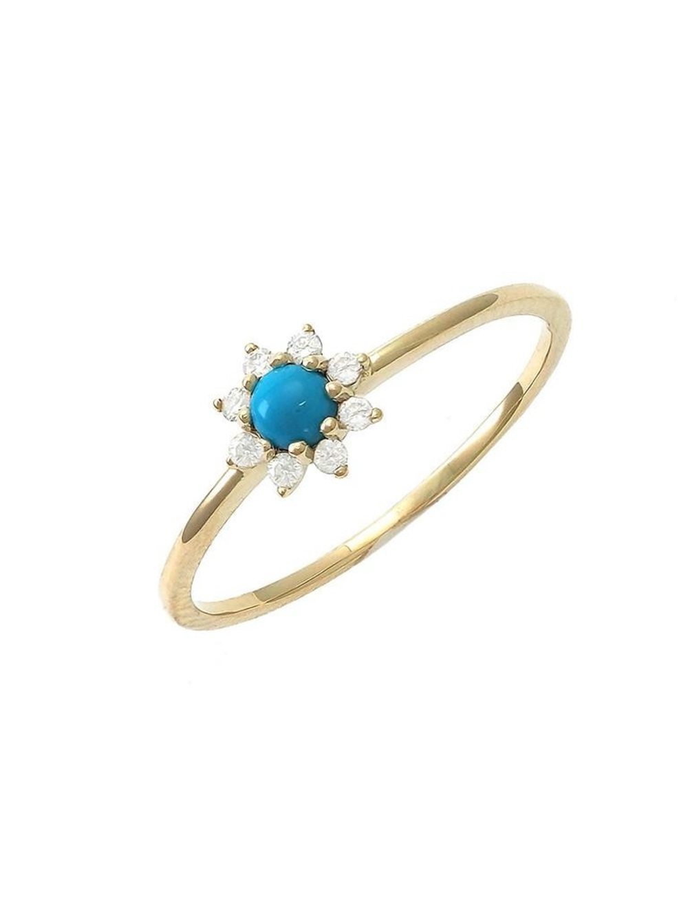 14K Real Solid Yellow Gold Natural Turquoise & Diamond Ring  Size 6.5